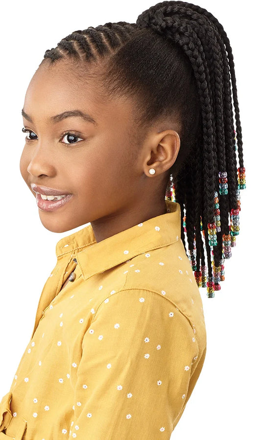 Outre Lil Looks Beaded Box Braids 12″ Kids’ Synthetic Drawstring Ponytail