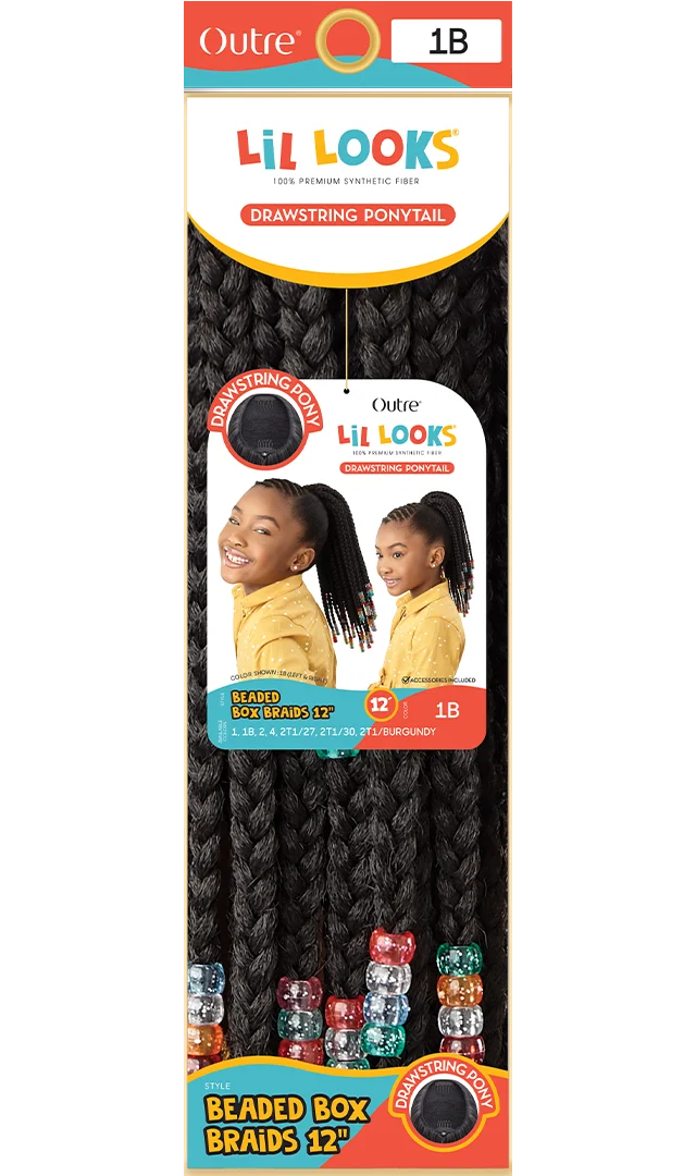 Outre Lil Looks Beaded Box Braids 12″ Kids’ Synthetic Drawstring Ponytail