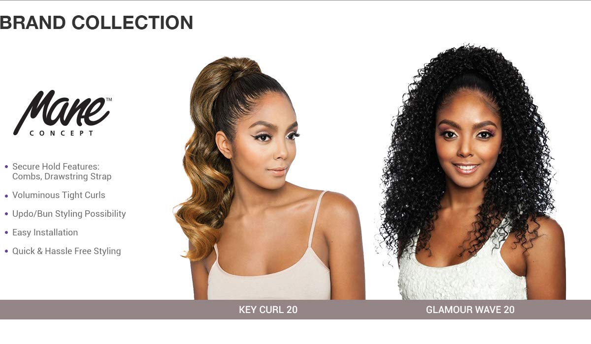 Mane Concept Human Hair Blend Ponytail Brown Sugar Key Curl Wrap N Tie 20" (1B)