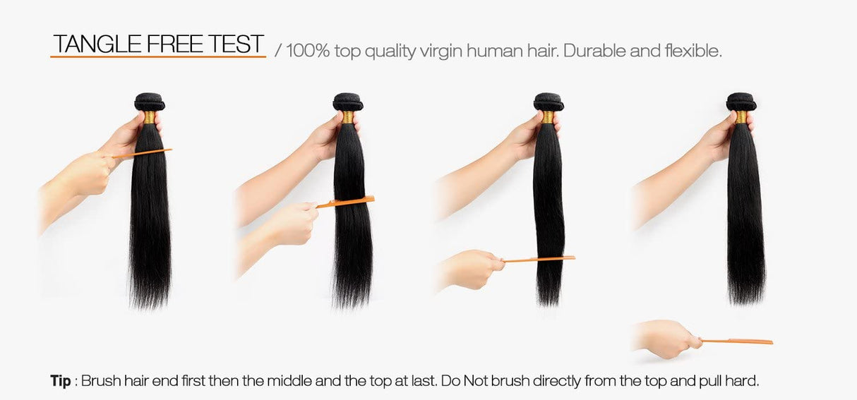 Variety Queen 100% Virgin Remy Human Hair Unprocessed Brazilian Bundle Hair Weave Straight 3Pcs + 2x6 Closure (NATURAL BLACK) (14"+16"+18" with 12")