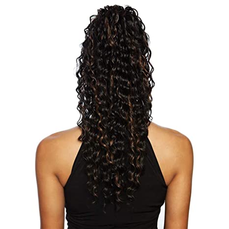 Mane Concept Human Hair Blend Ponytail Deep Wave Wrap N Tie 24" (1)