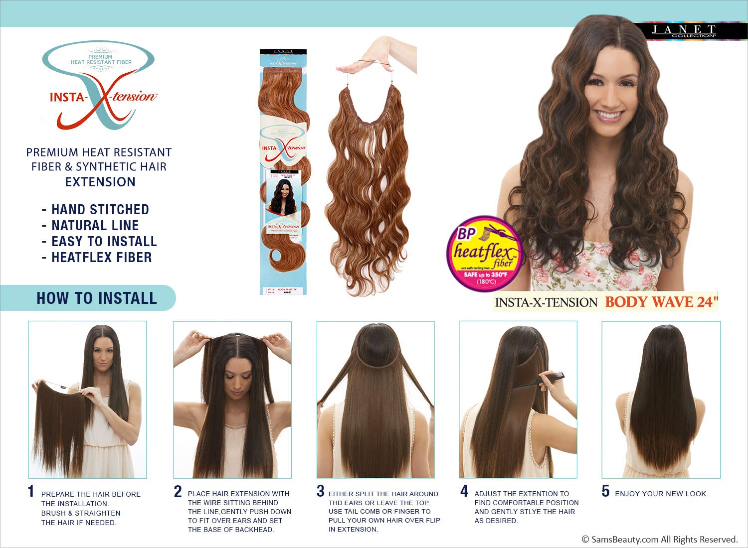 JANET COLLECTION SYNTHETIC HALO HAIR EXTENSIONS INSTA X-TENSION JOY CURL 24"