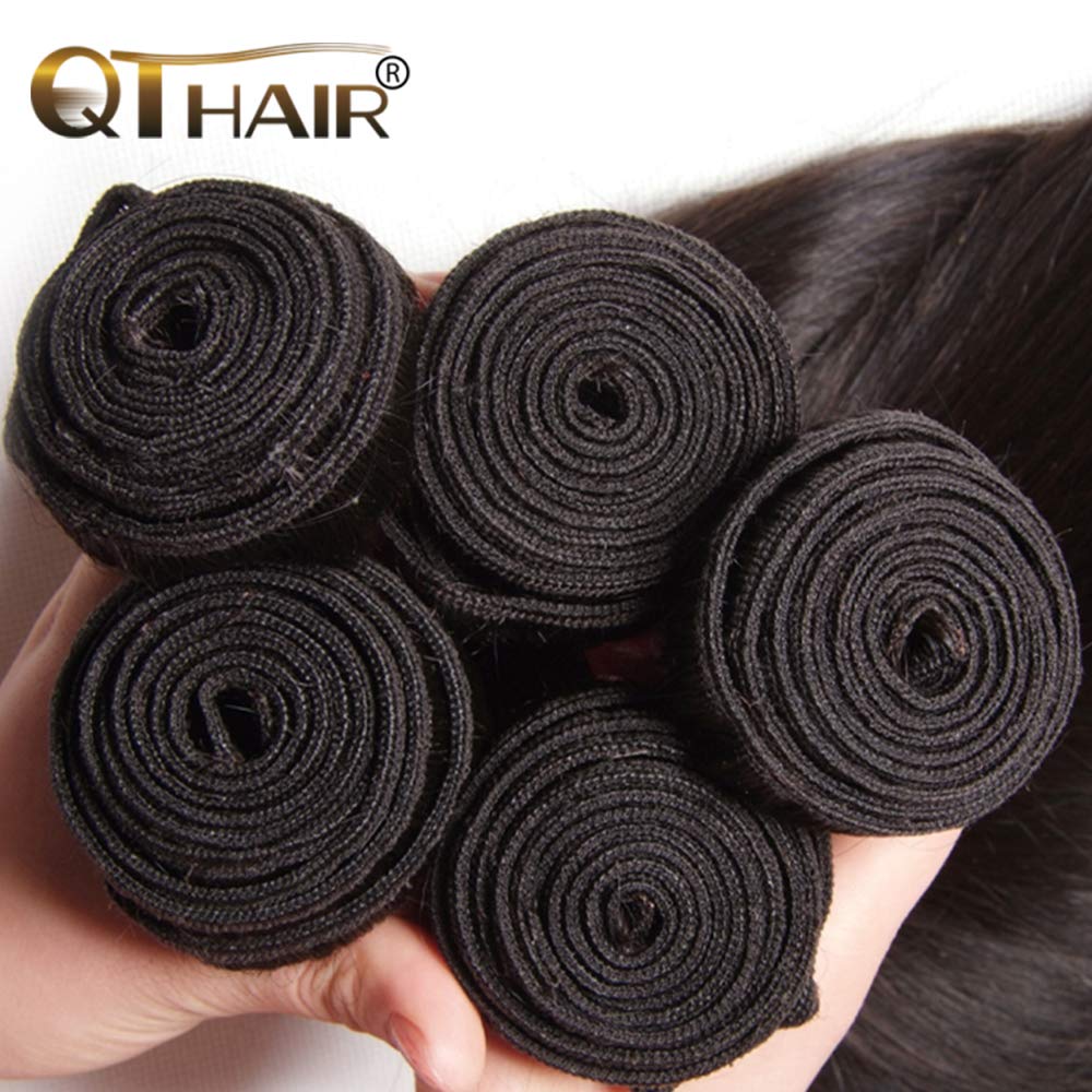 QTHAIR 12A Straight Human Hair(16" 16" 16",300g) Natural Color 100% Unprocessed Human Hair Extensions Indian Virgin Human Hair Weaves Indian Straight Hair
