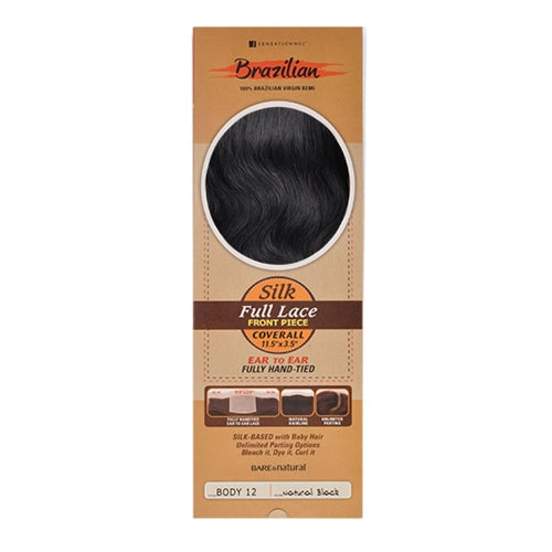 Sensationnel Unprocessed Brazilian Remy Human Hair Weave Bare&Natural 11.5x3.5 Silk Full Lace Front Piece Body 12" (Lace Frontal Closure)