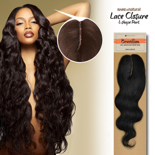 Sensationnel Unprocessed Brazilian Virgin Remy Human Hair Weave Bare & Natural L-Shape Part Lace Closure Natural Body 12"