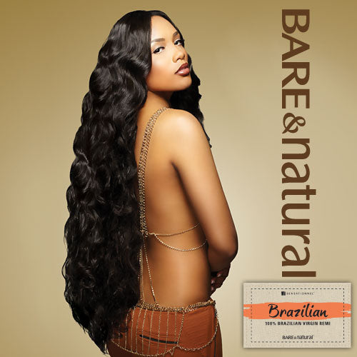 Sensationnel Unprocessed Brazilian Virgin Remy Human Hair Weave Bare & Natural L-Shape Part Lace Closure Natural Wavy 12"