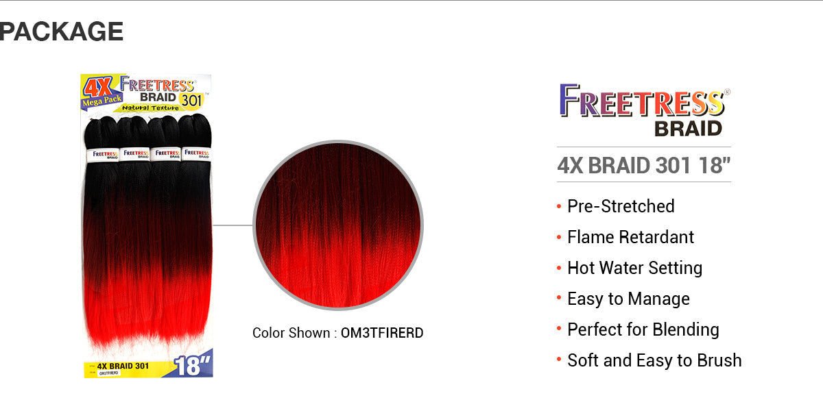 SHAKE-N-GO 4X MEGA PACK - FREETRESS BRAID 301 - NATURAL TEXTURE - 36" (18" FINISHED LENGTH)