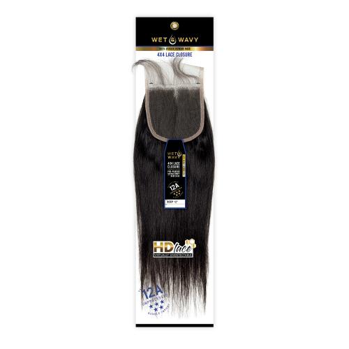 Bare N Natural Unprocessed Virgin Human Hair Weave Wet N Wavy 4x4 HD Lace Closure 12A Deep 12"