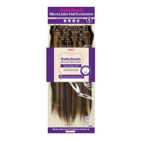 Janet Collection Natural Virgin Remy Human Hair Weave Bella Beads Micro Links Hair Extension Yaky 18" (8Pcs)