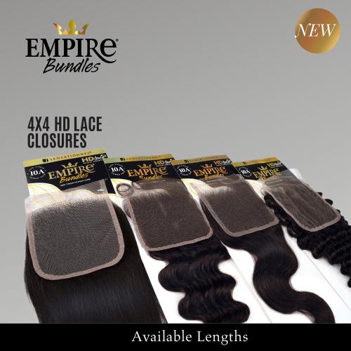 Sensationnel Virgin Human Hair Weave Empire Bundle 4X4 HD Lace Closure Deep Wave (10-14")