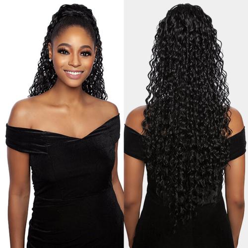 Mane Concept Brazilian Human Hair Blend Ponytail Mega Wrap N Tie MBWNT04 Deep Curl 30"
