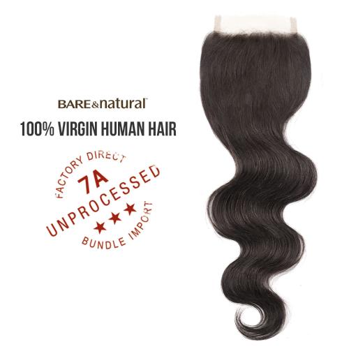 Sensationnel Virgin Human Hair Weave Bare n Natural 7A 4X4 Lace Closure Body Wave (10-18")