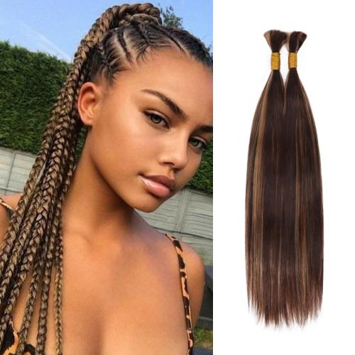 Starlet 100% Virgin Unprocessed Human Braiding Hair 4/27 Caramel Brown Highlight Straight Bulk (18"-20")