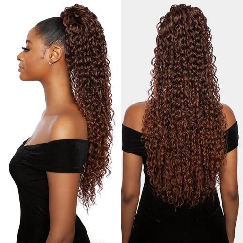 Mane Concept Brazilian Human Hair Blend Ponytail Mega Wrap N Tie MBWNT04 Deep Curl 30"
