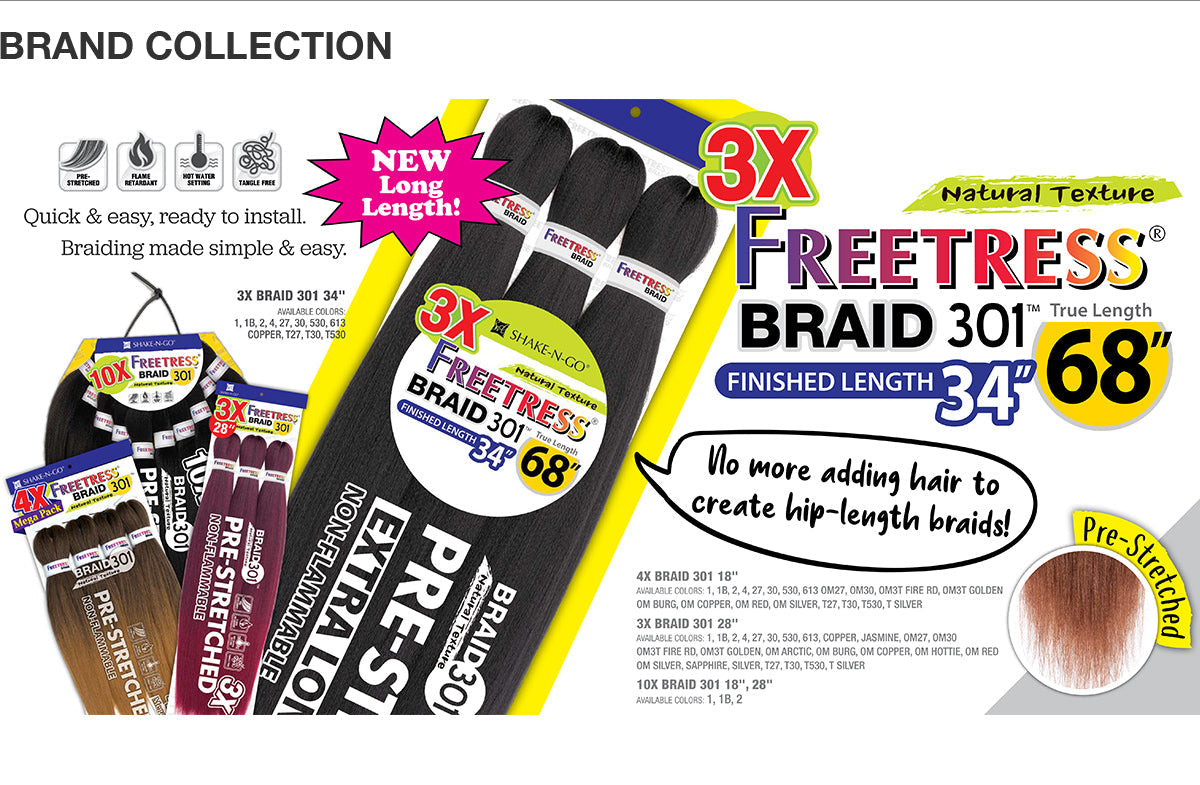 SHAKE-N-GO 4X MEGA PACK - FREETRESS BRAID 301 - NATURAL TEXTURE - 36" (18" FINISHED LENGTH)