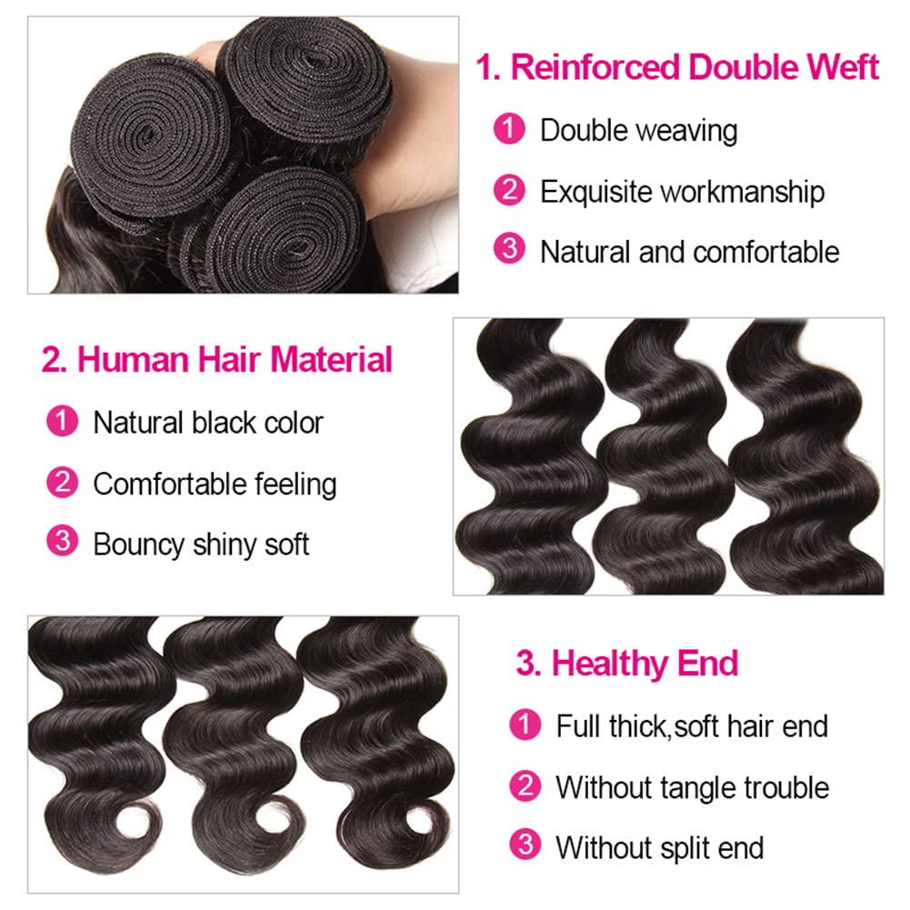 Human Hair Bundles with Closure (22 24 26+20,Free Part) Body Wave Bundles with Lace Closure Brazilian Human Hair Weave Bundles with Closure Virgin Hair Weft 150% Density Natural Color Find Your New Look Today!