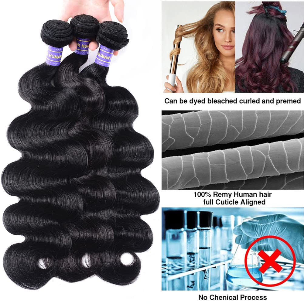Human Hair Bundles with Closure (22 24 26+20,Free Part) Body Wave Bundles with Lace Closure Brazilian Human Hair Weave Bundles with Closure Virgin Hair Weft 150% Density Natural Color Find Your New Look Today!