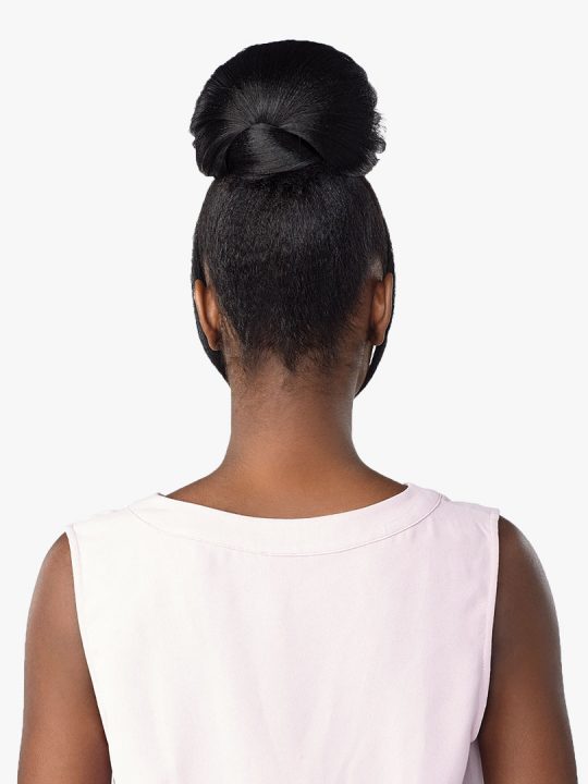 Sensationnel HAYLIE Highly tied bun style with China bang