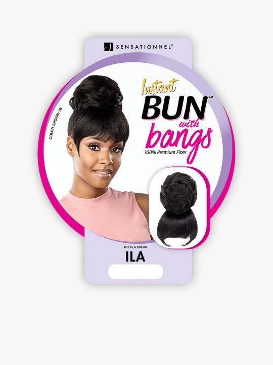 Sensationnel ILA Messy bun with full bangs that shape the face and cheekbones