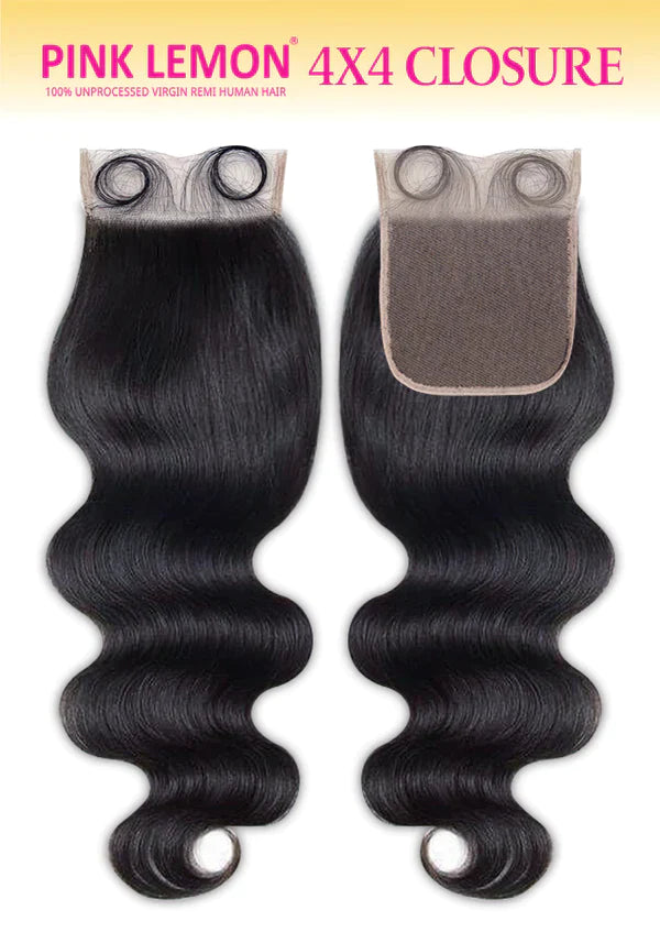 PINK LEMON - 4x4" 13A Full Lace Closure BODY WAVE (100% Human)