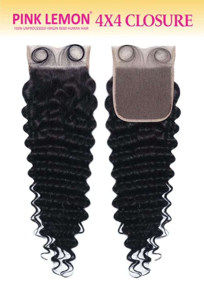PINK LEMON 4X4 CLOSURE-DEEP WAVE 100% UNPROCESSED VIRGIN REMY HUMAN HAIR