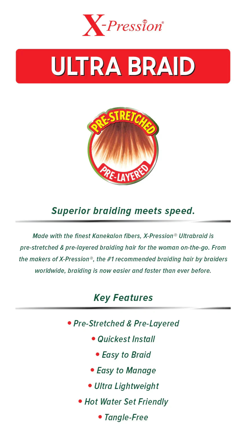 OUTRE X-PRESSION PRE-STRETCH BRAIDING HAIR - 100% KANEKALON - 6X ULTRA BRAID 52"