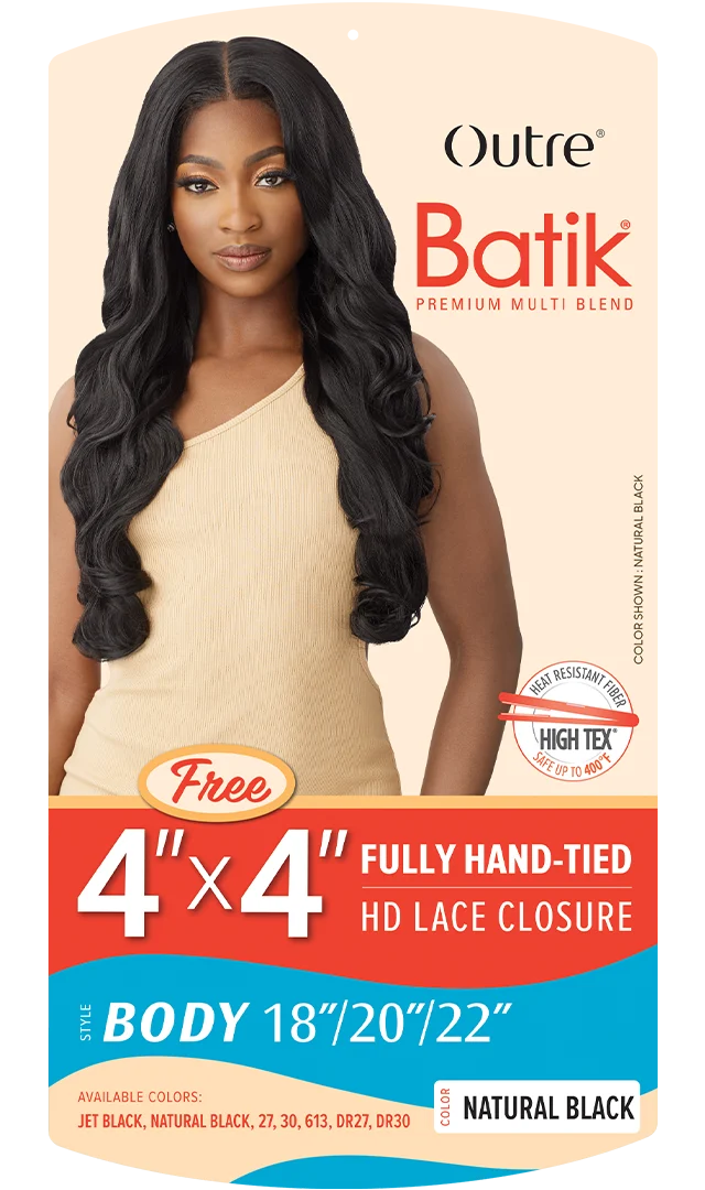 Outre Batik Synthetic Body Wave Bundles 18"–20"–22" with 4×4 HD Lace Closure