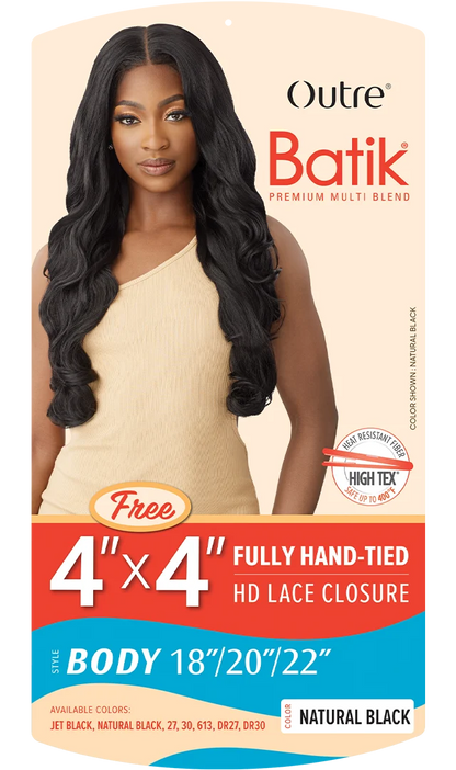 Outre Batik Synthetic Body Wave Bundles 18"–20"–22" with 4×4 HD Lace Closure