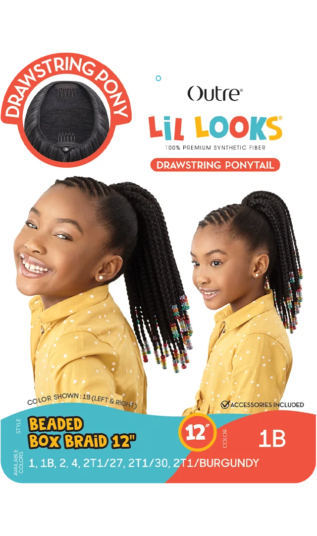 Outre Lil Looks Beaded Box Braids 12″ Kids’ Synthetic Drawstring Ponytail