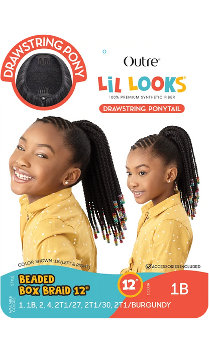 Outre Lil Looks Beaded Box Braids 12″ Kids’ Synthetic Drawstring Ponytail