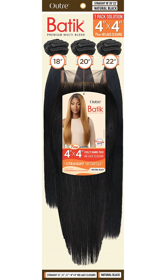 Outre Batik Straight 18"/20"/22" Bundle Set + 4×4 HD Lace Closure