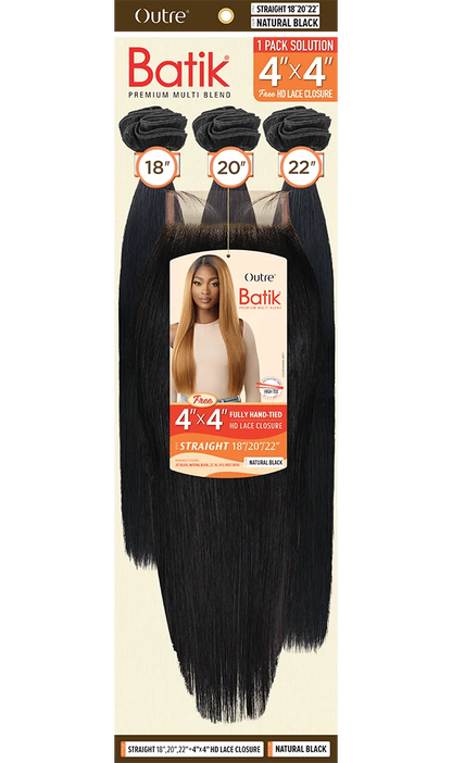 Outre Batik Straight 18"/20"/22" Bundle Set + 4×4 HD Lace Closure