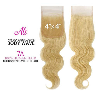 Ali Unprocessed 100% Virgin Human Hair Weave 4X4 Closure BBC44D Body Wave (14", OTN/613)