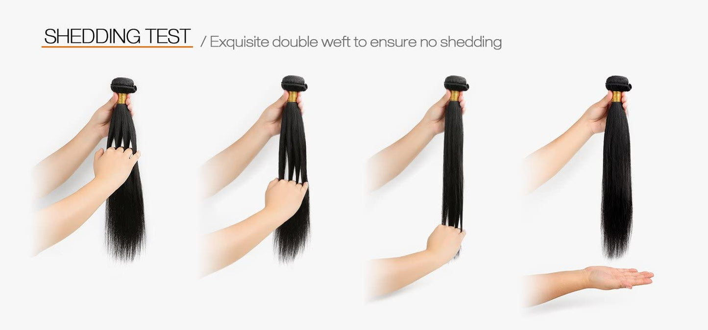 Variety Queen 100% Virgin Remy Human Hair Unprocessed Brazilian Bundle Hair Weave Straight 3Pcs + 2x6 Closure (NATURAL BLACK) (14"+16"+18" with 12")