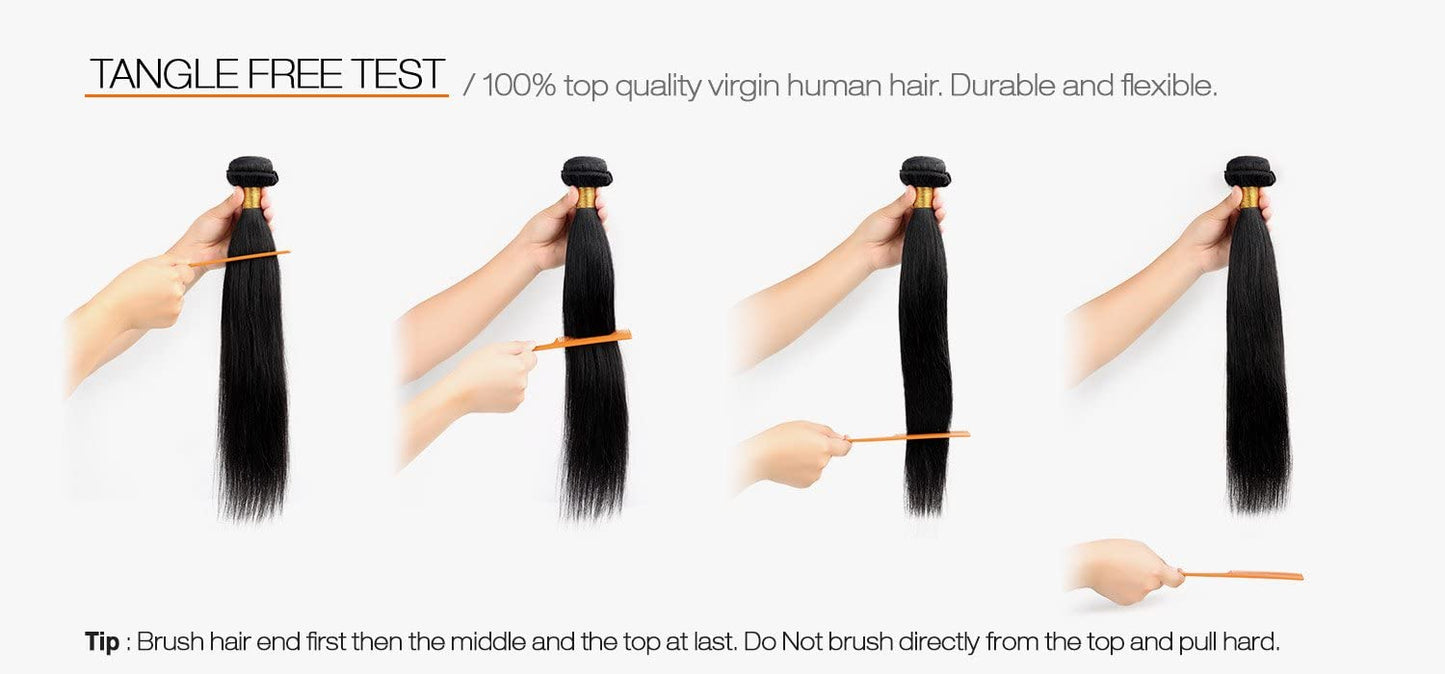 Variety Queen 100% Virgin Remy Human Hair Unprocessed Brazilian Bundle Hair Weave Straight 3Pcs + 2x6 Closure (NATURAL BLACK) (14"+16"+18" with 12")