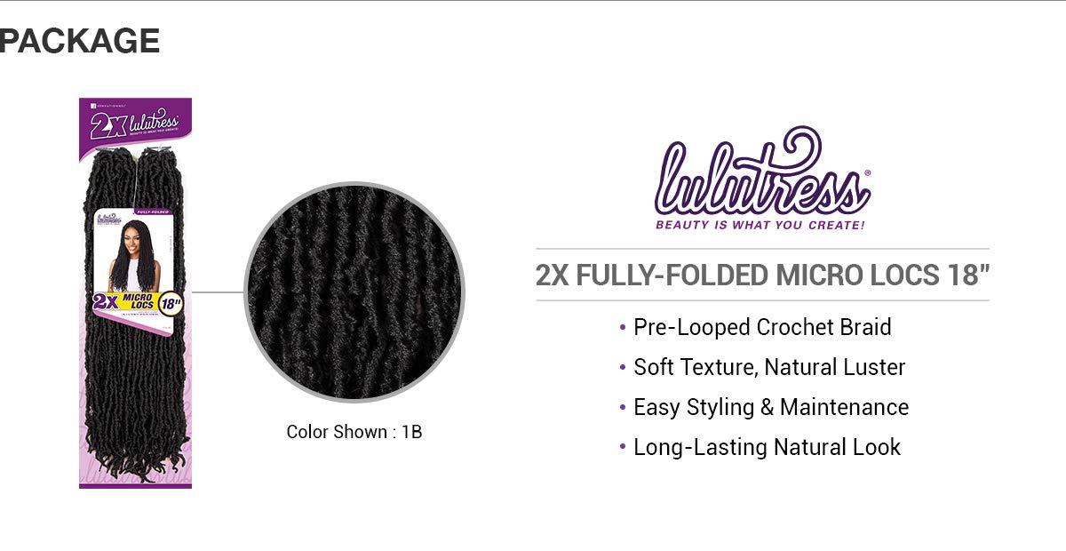 LULUTRESS Sensationnel Crochet Braids 2X Fully-Folded Micro Locs 18" (3-PACK, 1)