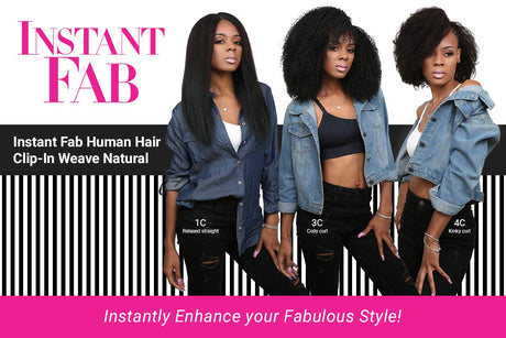 Instant Fab Human Hair Clip-In Weave Natural 1C Relaxed Natural (18", NATURAL BLACK)