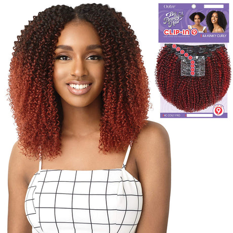 Outre Human Hair Blend Clip on Weave Premium Purple Pack Big Beautiful Hair Clip-In 4A Kinky Curl 10" 9Pcs (CBRN)