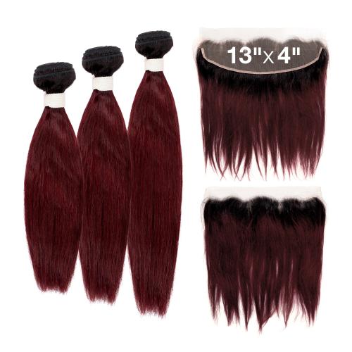 Ali Bundles Unprocessed Brazilian Virgin Human Hair Weave Color Bundles Straight 3Pcs + 13X4 Closure Find Your New Look Today!