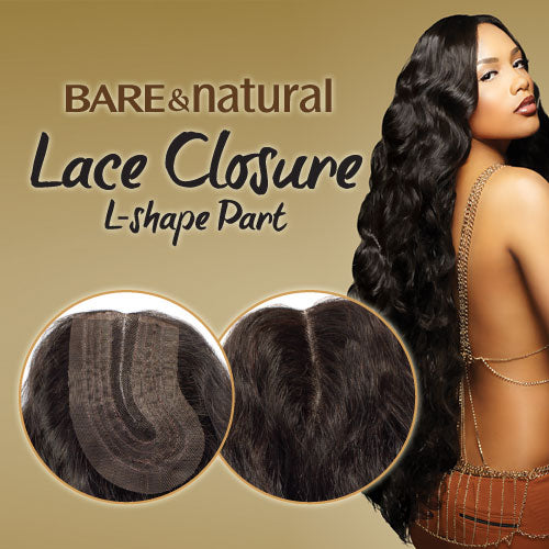 Sensationnel Unprocessed Brazilian Virgin Remy Human Hair Weave Bare & Natural L-Shape Part Lace Closure Natural Wavy 12"