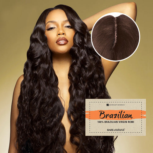 Sensationnel Unprocessed Brazilian Virgin Remy Human Hair Weave Bare & Natural L-Shape Part Lace Closure Natural Wavy 12"