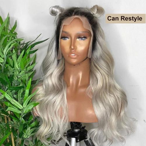 UpScale 100% Human Hair Glueless Pre Plucked 13x4 Lace Frontal Wig Ombre Icy Ash Blonde Body Wave 24"