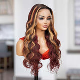 UpScale 100% Human Hair Glueless Pre Plucked 13x6 Lace Frontal Wig Red Blonde Highlight Body Wave 24"