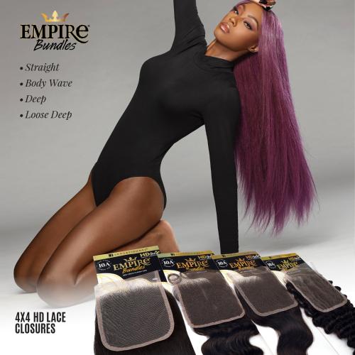 Sensationnel Virgin Human Hair Weave Empire Bundle 4X4 HD Lace Closure 10A Body Wave (10-18")