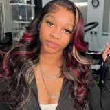 UpScale 100% Human Hair Glueless Pre Plucked 13x6 Lace Frontal Wig Red Blonde Highlight Body Wave 24"