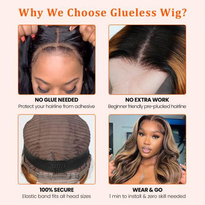 UpScale 100% Human Hair Glueless Pre Plucked 13x4 Lace Frontal Wig Edge Blonde Highlight Wavy Bob 12"