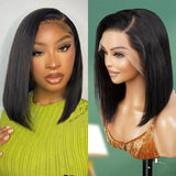 UpScale 100% Human Hair Pre Plucked 13x4 Lace Frontal Wig Bob 12"