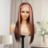 UpScale 100% Human Hair Glueless Pre Plucked 13x6 Lace Frontal Wig Pink Brown Highlight Straight 20"