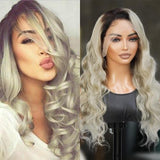 UpScale 100% Human Hair Glueless Pre Plucked 13x4 Lace Frontal Wig Ombre Icy Ash Blonde Body Wave 24"