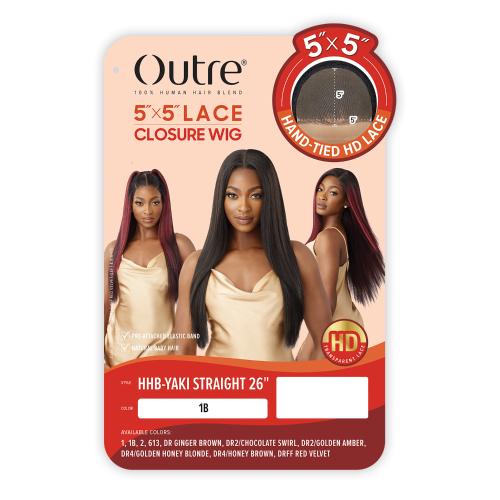 Outre Human Hair Blend Glueless HD 5X5 Lace Closure Wig Yaki Straight 26"